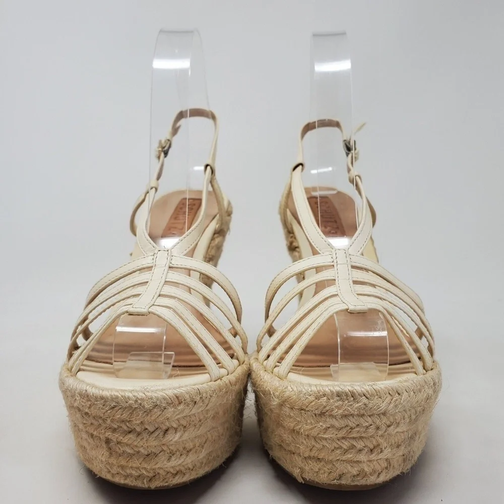 Schutz Gianne Size 8 Leather Espadrille Platform Wedge Cage Sandal Cream